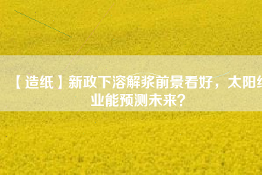 【造紙】新政下溶解漿前景看好，太陽紙業(yè)能預測未來？